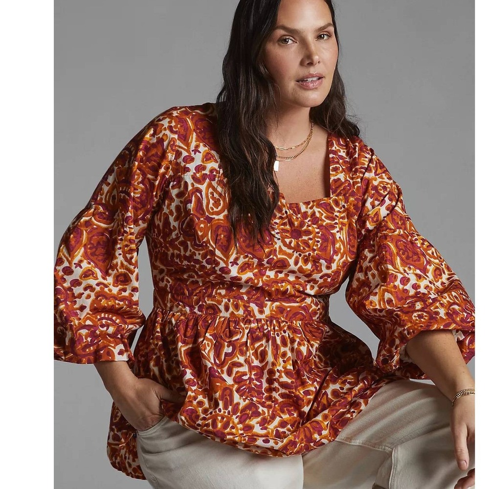 Anthropologie Love the Label Boho Peasant Tie Back Blouse Cotton 2X Curvy Artsy